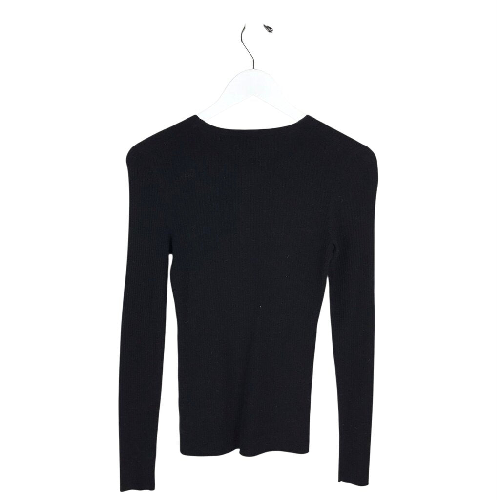 THEORY RIB KNIT LONG SLEEVE DESIGNER TOP BLACK SMALL