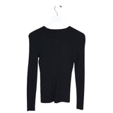 THEORY RIB KNIT LONG SLEEVE DESIGNER TOP BLACK SMALL