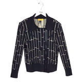ST JOHN ZIPPER LONG SLEEVE DESIGNER CARDIGAN BLACK CREAM MEDIUM
