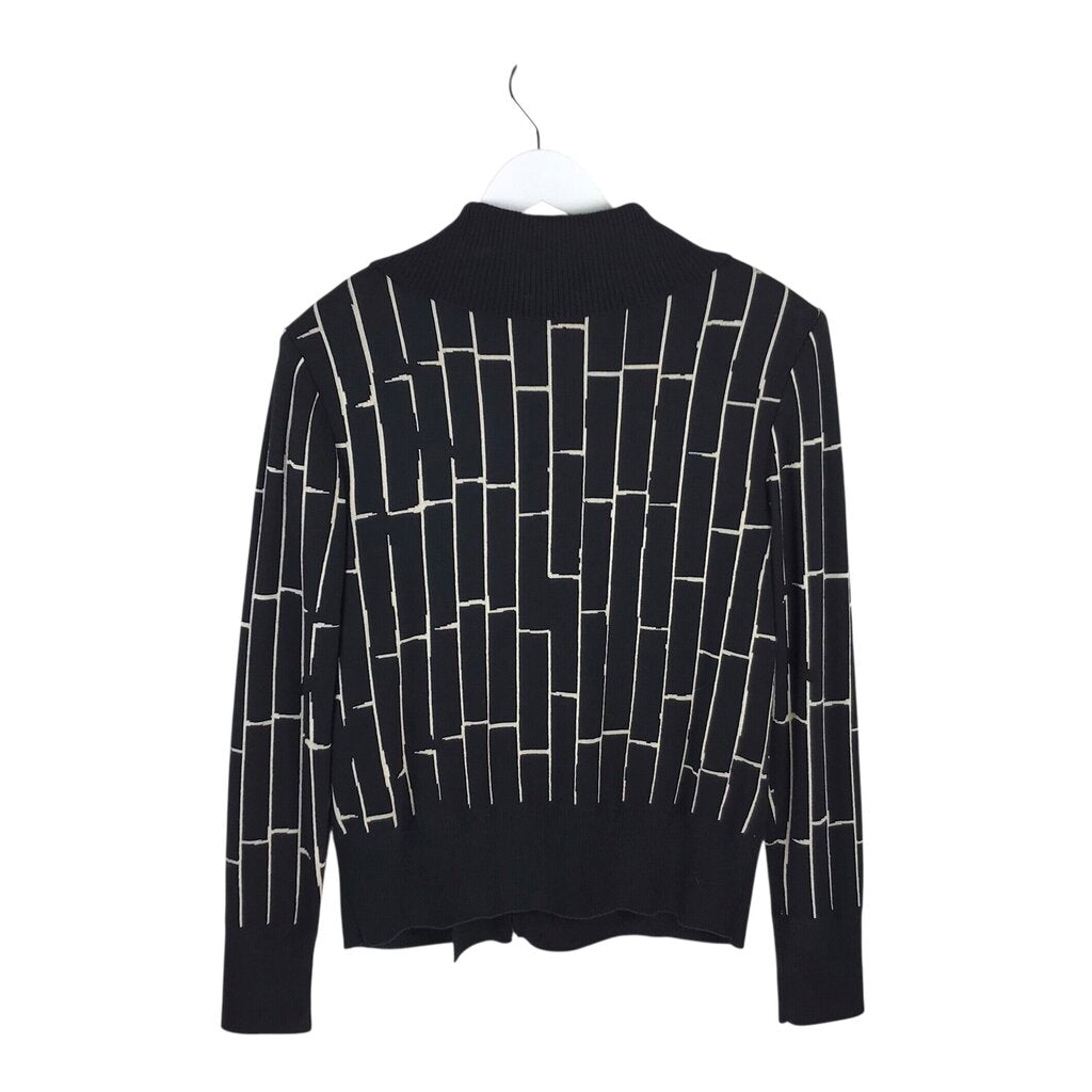 ST JOHN ZIPPER LONG SLEEVE DESIGNER CARDIGAN BLACK CREAM MEDIUM
