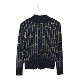 ST JOHN ZIPPER LONG SLEEVE DESIGNER CARDIGAN BLACK CREAM MEDIUM