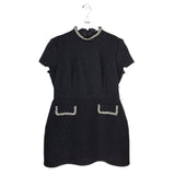NADINE MERABI NWT TWEED PEARL TRIM SHORT SLEEVE DESIGNER DRESS BLACK WHITE XXL