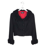 DOLCE & GABBANA RUFFLE TRIM LONG SLEEVE LUXE CARDIGAN BLACK 44