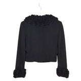 DOLCE & GABBANA RUFFLE TRIM LONG SLEEVE LUXE CARDIGAN BLACK 44