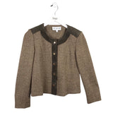 ST JOHN COLLECTION 2PC JACKET/SKIRT TWEED SUEDE TRIM DESIGNER OUTFIT BEIGE 4