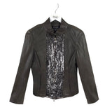 ST JOHN COLLECTION SEQUIN LEATHER DESIGNER JACKET BROWN SILVER 2