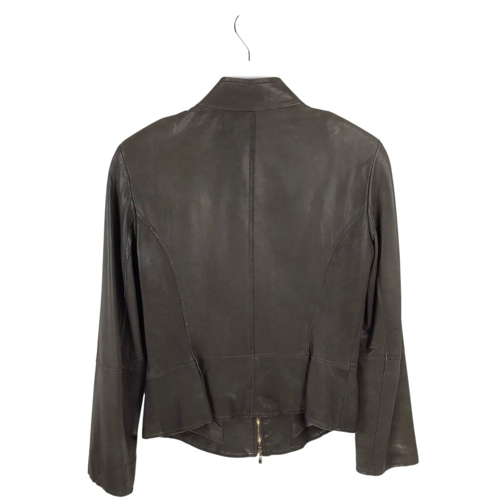 ST JOHN COLLECTION SEQUIN LEATHER DESIGNER JACKET BROWN SILVER 2