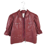 CINQ A SEPT RET$660 2PC PU JACKET/PANT DESIGNER OUTFIT RED SMALL
