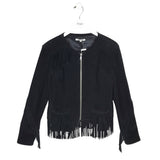 REBECCA MINKOFF LEATHER FRINGE DESIGNER JACKET BLACK MEDIUM