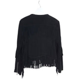 REBECCA MINKOFF LEATHER FRINGE DESIGNER JACKET BLACK MEDIUM
