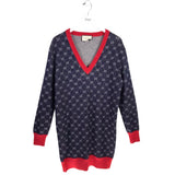 GUCCI ALPACA & WOOL GG JACQUARD SWEATER DRESS LUXE DRESS NAVY RED MEDIUM