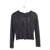 ALICE + OLIVIA NWT$550 STUDDED LONG SLEEVE DESIGNER TOP BLACK SILVER LARGE