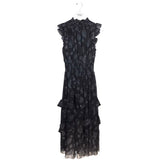 REBECCA TAYLOR MAXI FLORAL RUFFLE DESIGNER DRESS BLACK SILVER 4