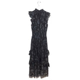 REBECCA TAYLOR MAXI FLORAL RUFFLE DESIGNER DRESS BLACK SILVER 4