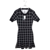 MILLY NWT$395 PLAID KNIT SHORT SLEEVE DESIGNER DRESS BLACK WHITE SMALL