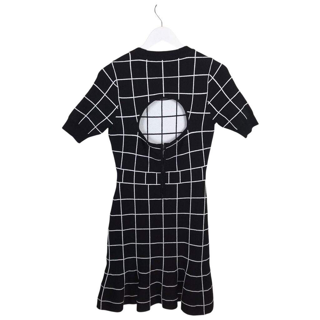 MILLY NWT$395 PLAID KNIT SHORT SLEEVE DESIGNER DRESS BLACK WHITE SMALL
