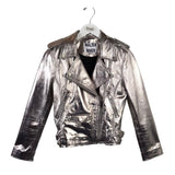 WALTER BAKER LEATHER MOTO-ZIP DESIGNER JACKET SILVER SMALL