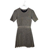 A.L.C. KNIT SHORT SLEEVE PLEATED DESIGNER DRESS GOLD SMALL
