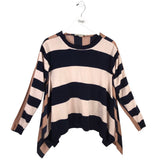 STELLA MCCARTNEY CASHMERE SILK STRIPE LONG SLEEVE DESIGNER SWEATER BEIGE NAVY 38