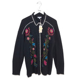 JOHNNY WAS NWT$428 EMBROIDERED LONG DESIGNER CARDIGAN BLACK BLUE XL