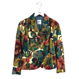 MOSCHINO PRINT VELVET DOUBLE BREASTED DESIGNER BLAZER GREEN MAROON SMALL