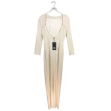 ST JOHN COUTURE NWT$1195 KNIT LONG SLEEVE MAXI DESIGNER DRESS CREAM 6