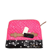 CONSUELA QUILTED DOTS CLUTCH HANDBAG PINK BLACK 11”x10”x1”