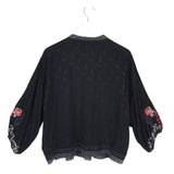 JOHNNY WAS EMBROIDERED LONG SLEEVE DESIGNER BLOUSE BLACK PINK LARGE