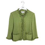 ST JOHN COLLECTION ZIP FRONT FRINGE DESIGNER BLAZER GREEN 12