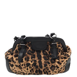 DOLCE & GABBANA VINTAGE LEOPARD CANVAS/LEATHER LUXE HANDBAG BLACK/BROWN 14”x12”x5”