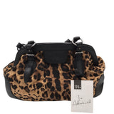 DOLCE & GABBANA VINTAGE LEOPARD CANVAS/LEATHER LUXE HANDBAG BLACK/BROWN 14”x12”x5”