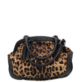 DOLCE & GABBANA VINTAGE LEOPARD CANVAS/LEATHER LUXE HANDBAG BLACK/BROWN 14”x12”x5”