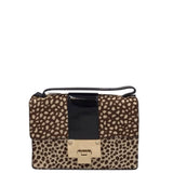 JIMMY CHOO PRINT PHONYHAIR "REBEL" LUXE HANDBAG BEIGE/BROWN 8”x5.5”x2”