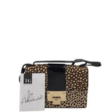 JIMMY CHOO PRINT PHONYHAIR "REBEL" LUXE HANDBAG BEIGE/BROWN 8”x5.5”x2”