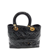 DIOR QUILTED PATENT LEATHER "LADY DIOR" LUXE HANDBAG BLACK 10”x7.5”x4.5”