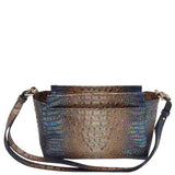 BRAHMIN CROC EMOSSED SHOULDER HANDBAG TAN BLUE 11”x7”x4”