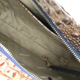 BRAHMIN CROC EMOSSED SHOULDER HANDBAG TAN BLUE 11”x7”x4”