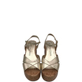 RET$425 PLATFORM CORK SANDAL DESIGNER SHOES GOLD TAN 8B