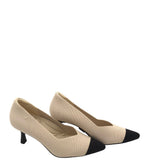 VIVAIA RET$169 KNIT HEEL PUMP SHOES CREAM BLACK 8-8.5