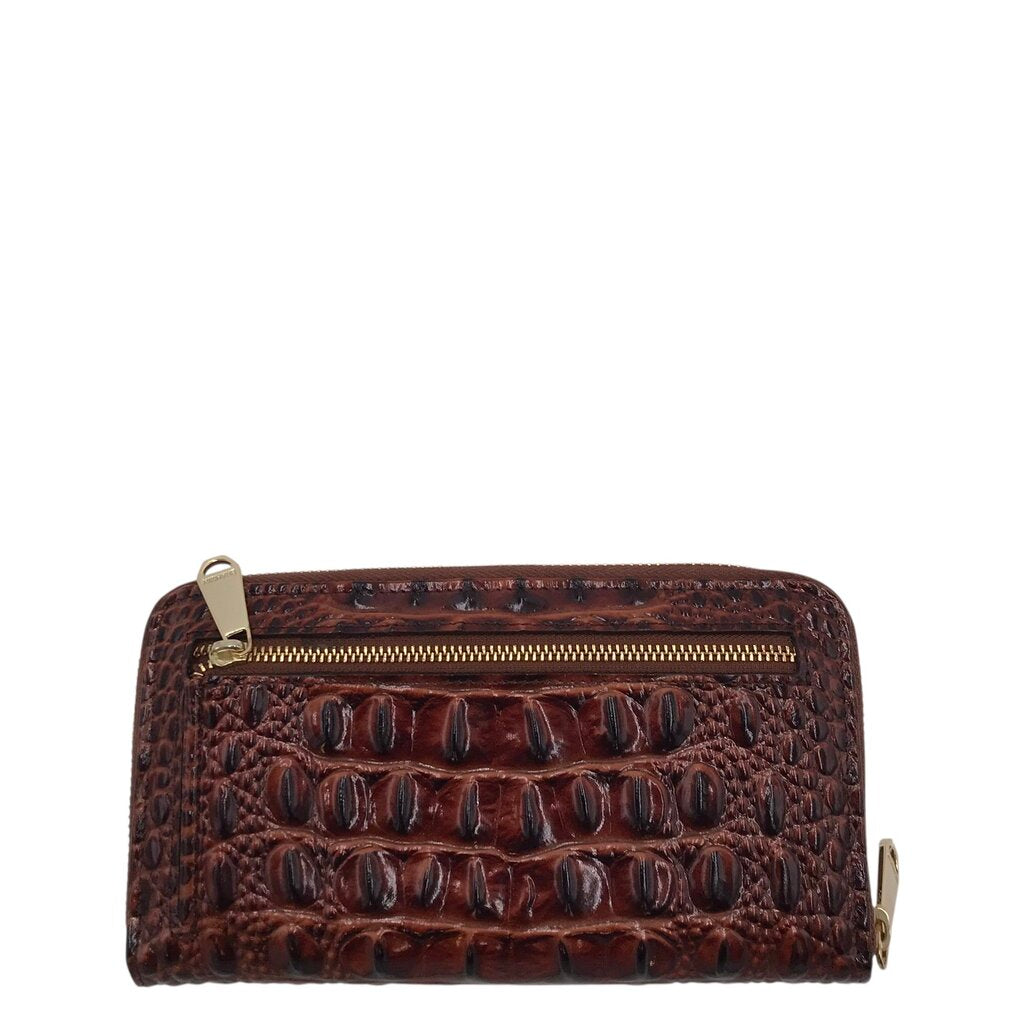 BRAHMIN CROC EMBOSSED WALLET BROWN BLACK 8”x4”x1”