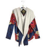 JOHNNY WAS FLORAL FUZZY HOOD DESIGNER JACKET NAVY RED LARGE