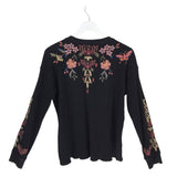 JOHNNY WAS EMBROIDERED LONG SLEEVE DESIGNER SWEATER BLACK ORANGE SMALL