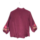 JOHNNY WAS NWT$298 EMBROIDERED LONG SLEEVE DESIGNER BLOUSE MAROON PINK SMALL