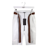 NWT$1760 LEATHER BELTED CAPRI DESIGNER PANT WHITE 2