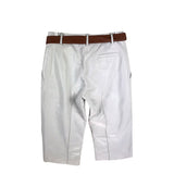 NWT$1760 LEATHER BELTED CAPRI DESIGNER PANT WHITE 2