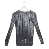 BCBGMAXAZRIA NWT$268 COATED KNIT BUTTON DESIGNER CARDIGAN SILVER XSMALL