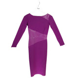 CHIARA BONI PLEATHER PANNELS LONG SLEEVE DESIGNER DRESS PURPLE 40