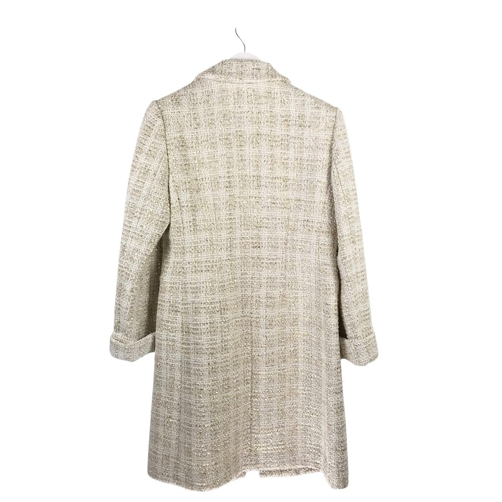ELIE TAHARI NWT$325 TWEED LONG SLEEVE DESIGNER COAT WHITE GOLD 6