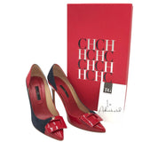 CAROLINA HERRERA SUEDE COLORBLOCK PUMPS w/ BOX DESIGNER SHOES RED/NAVY 36