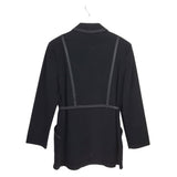 ST JOHN SPORT LEATHER TRIM LONG SLEEVE BELTED DESIGNER BLAZER BLACK MEDIUM